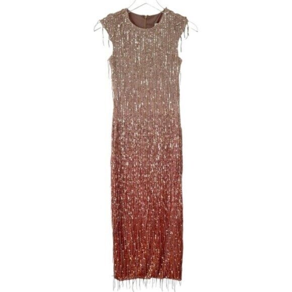 NWT Saint Art Aida Sequin Fringe Rose Gold Ombre Sleeveless Dress Size XXS - Picture 3 of 12